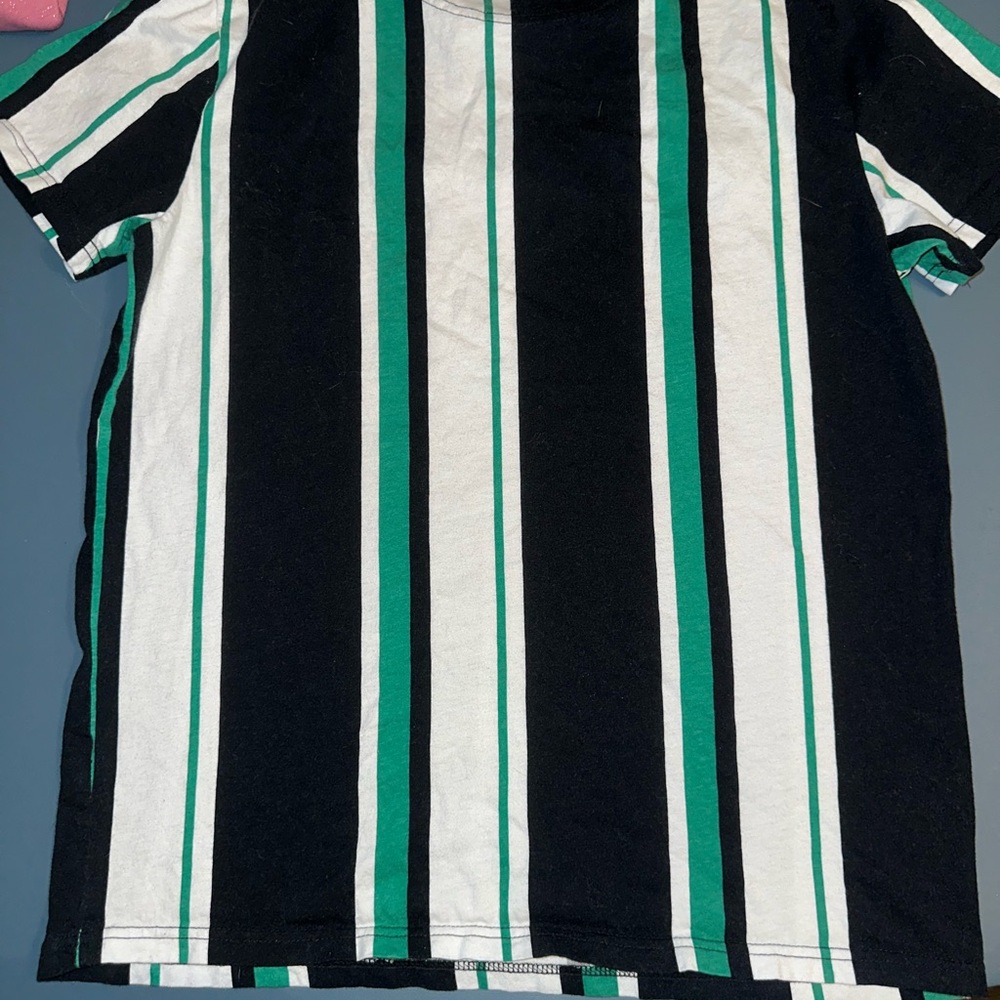 Hollister Black and Green Striped Tee